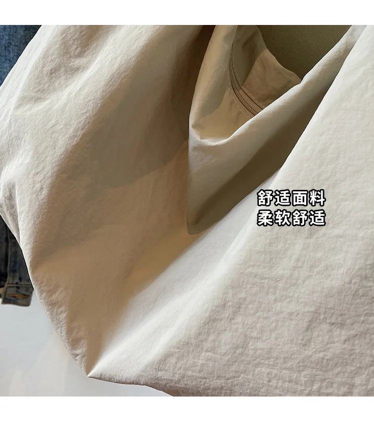 Chic Solid Color Nylon Tote Bag with Multiple Pockets - Large Capacity Shoulder Bag - JStorehub 