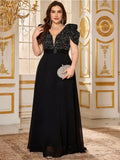 Plus Size Lotus Pink Sparkling Puff Sleeve Evening Dress 4XL 5XL - JStorehub 