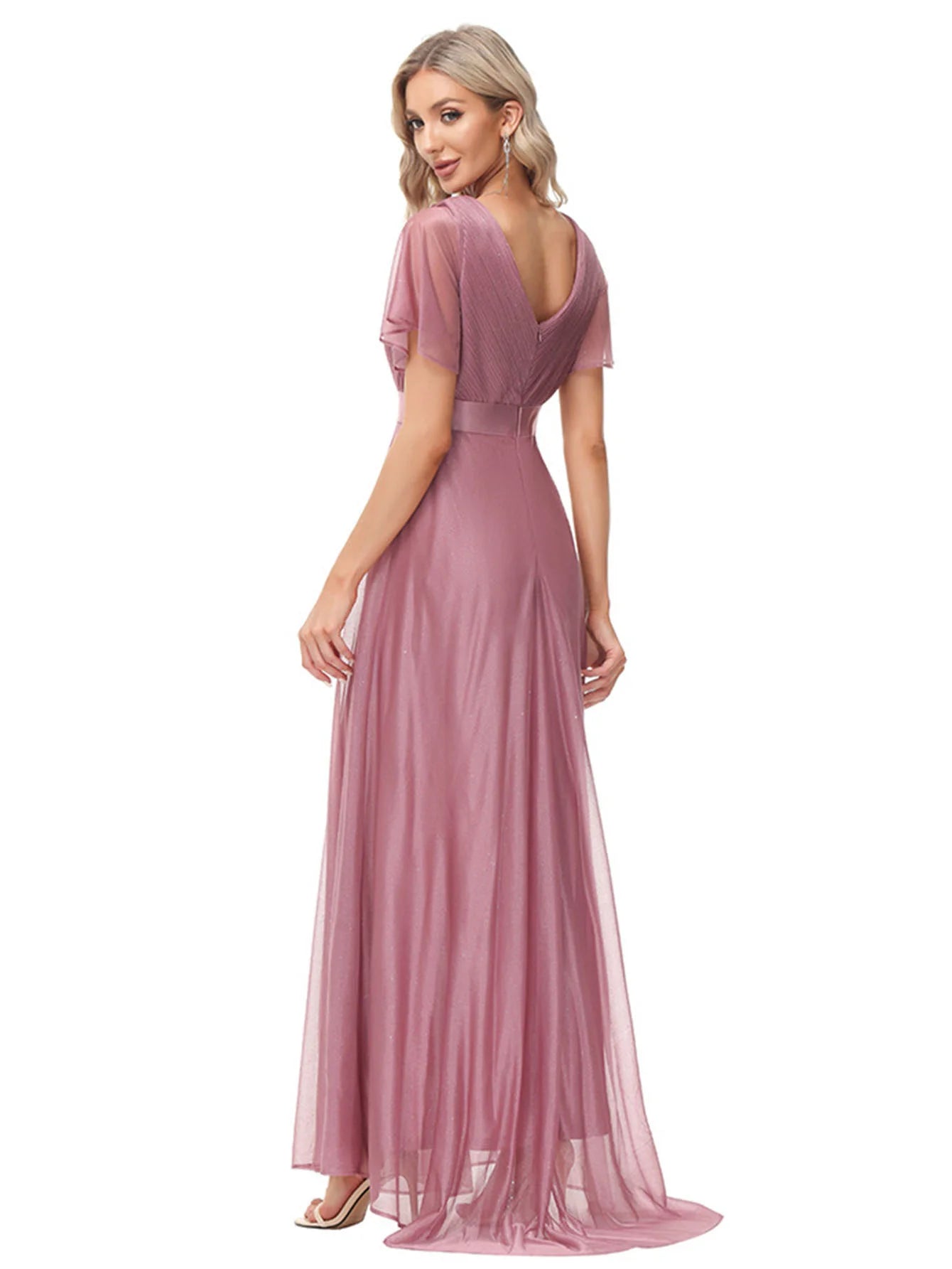 Sexy Pink Chiffon Tulle Maxi Summer Dress - Casual Vintage Long Party Gown - JStorehub 
