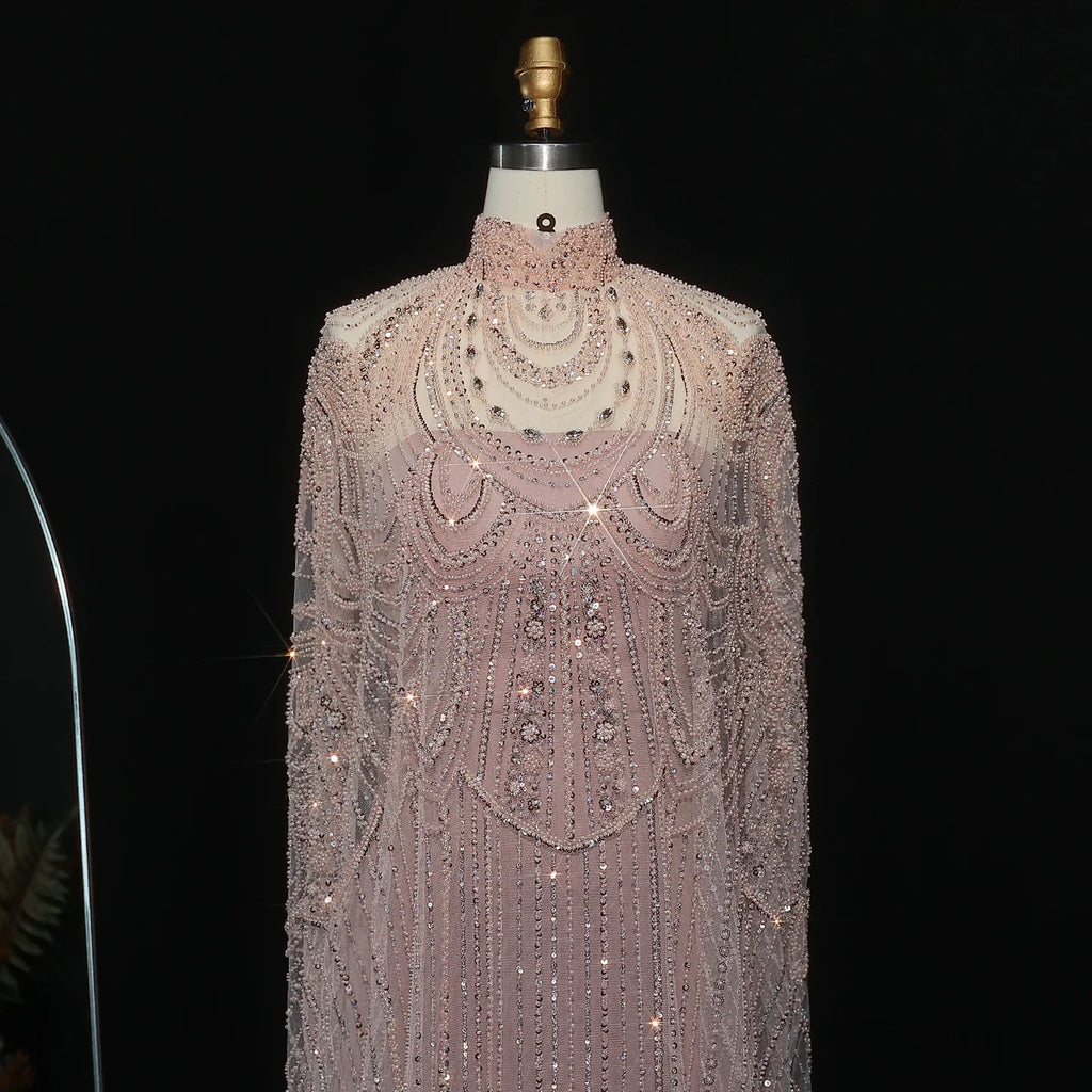 Customized Luxury Nude Caftan Prom Evening Dress - Elegant Party Gown - JStorehub 