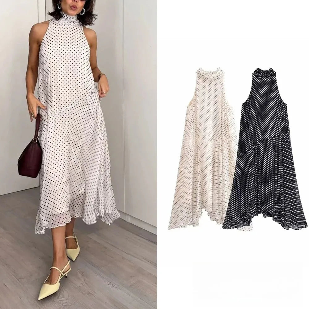 Women Dresses: KONDALA Halter Dot Beach Dress - Salman Store