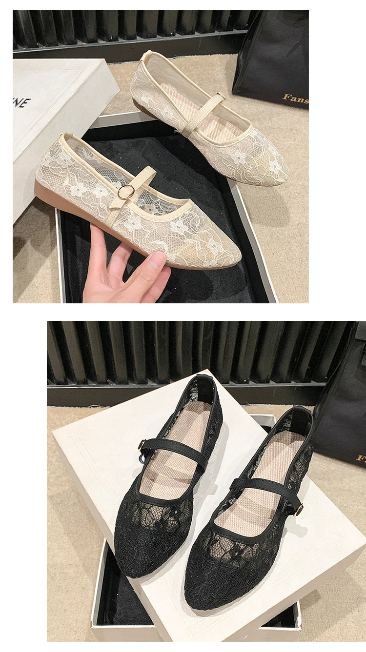 White Bow Hollow Slip-On Flat Shoes for Women - Sweet Ballet Flats