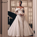 Luxury 2-in-1 Lace Mermaid Wedding Dress - Beading Illusion Neck Bridal Gown - JStorehub 