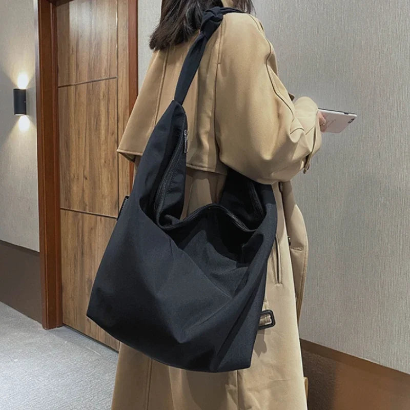2026 Canvas Tote Bag for Women - Casual Solid Color Shoulder Messenger Bag - JStorehub 