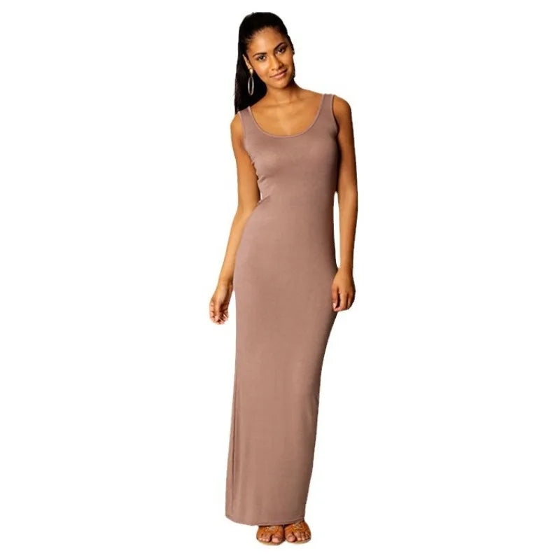 Elegant Women's Maxi Dress - Sleeveless Bodycon for Spring/Summer