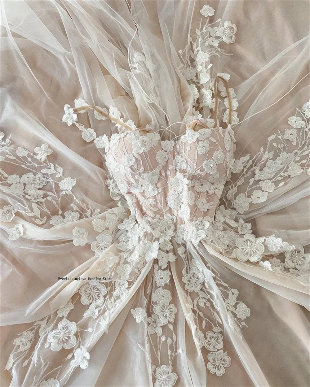 3D Flower Lace Applique Wedding Dress - Two Straps A-Line Bridal Gown 2025 - JStorehub 
