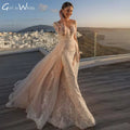 Detachable 2-in-1 Wedding Dress - Embroidered Lace Applique Tulle Bridal Gown - JStorehub 