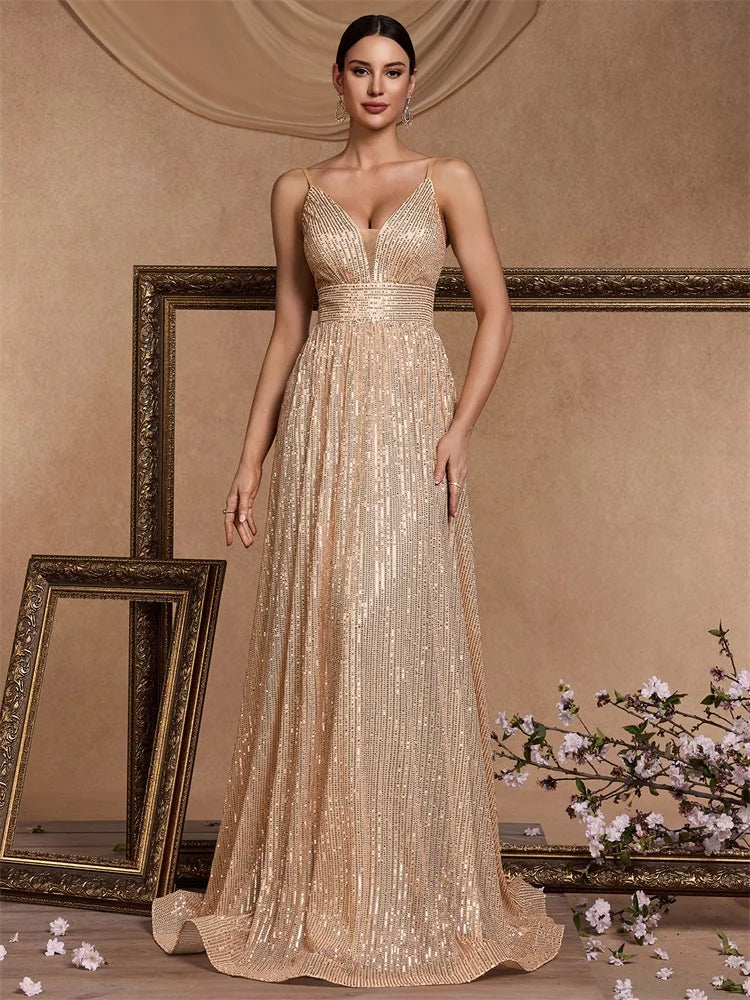 Elegant Backless Sequin Evening Dress - Long Mermaid Formal Gown 2025 - JStorehub 