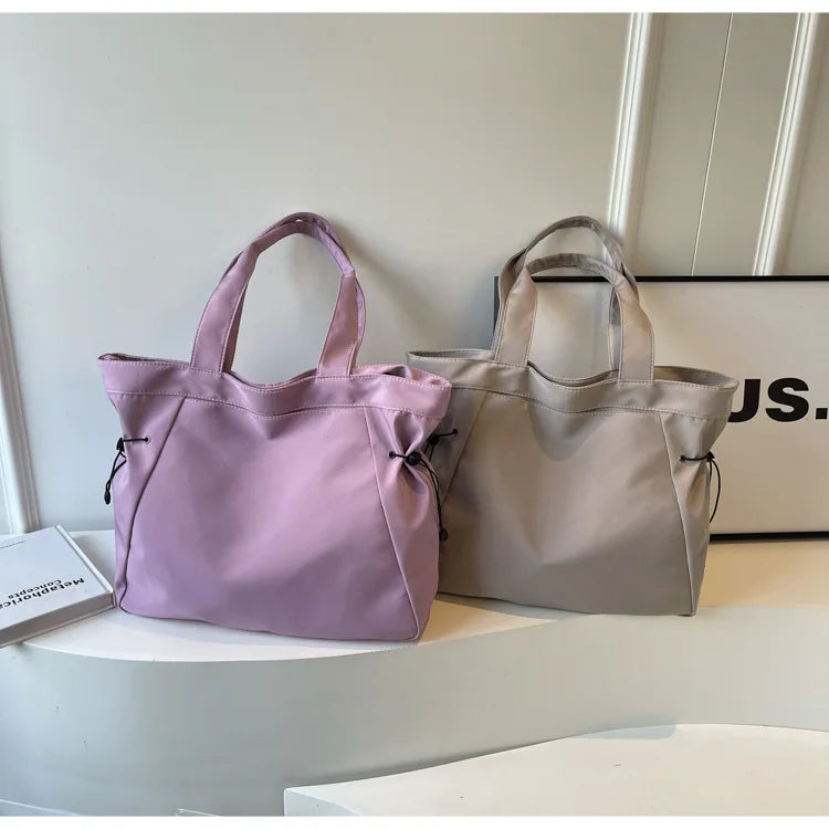 Casual Large Capacity Tote Bag for Women - Simple Aesthetic Drawstring Shoulder Bag