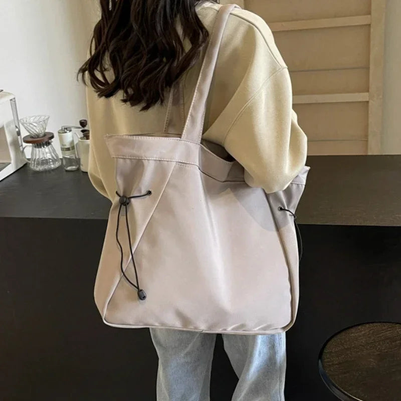 Casual Large Capacity Tote Bag for Women - Simple Aesthetic Drawstring Shoulder Bag - JStorehub 
