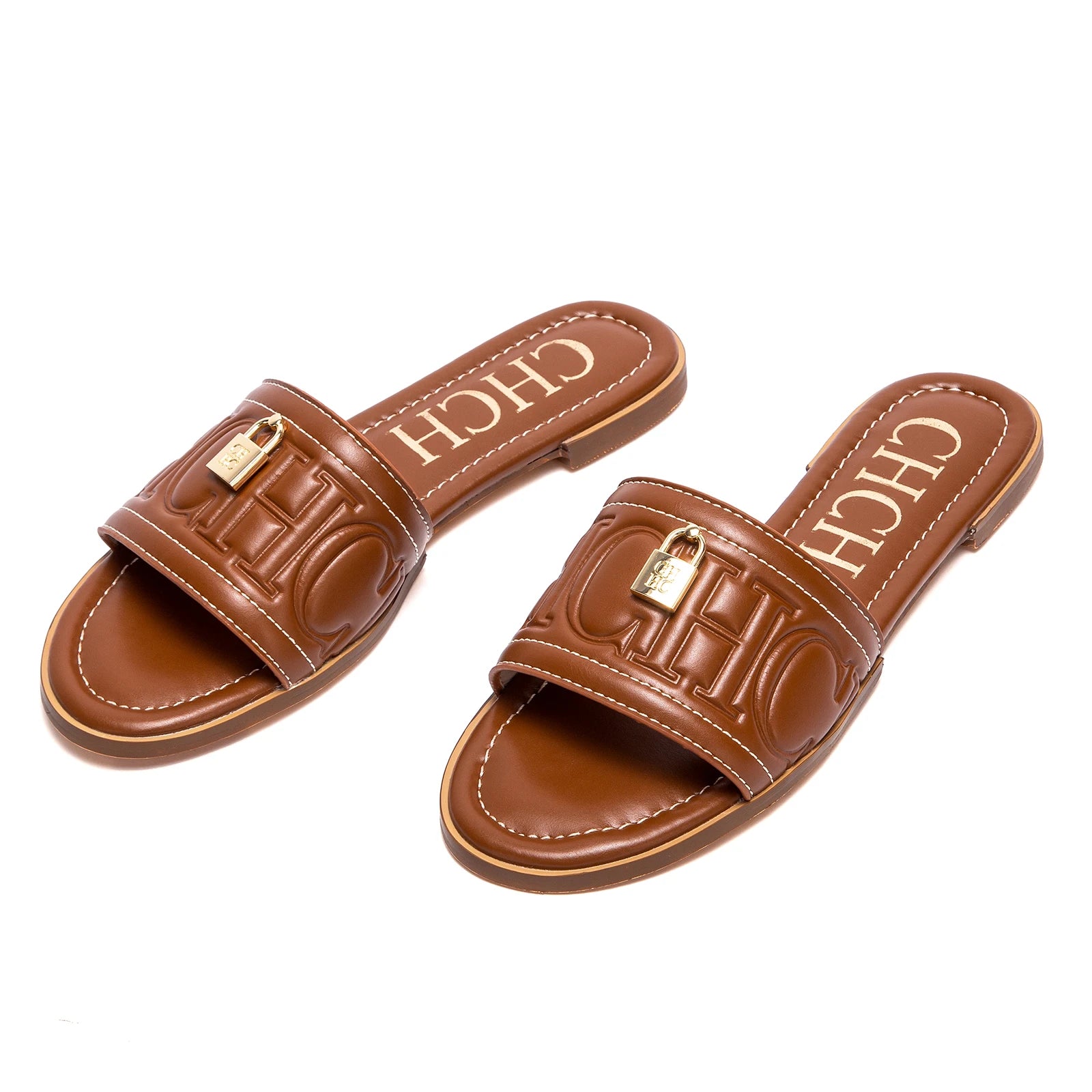 Women's Solid Color Embossed Flat Sandals - Simple Fashion Summer Slippers - JStorehub 