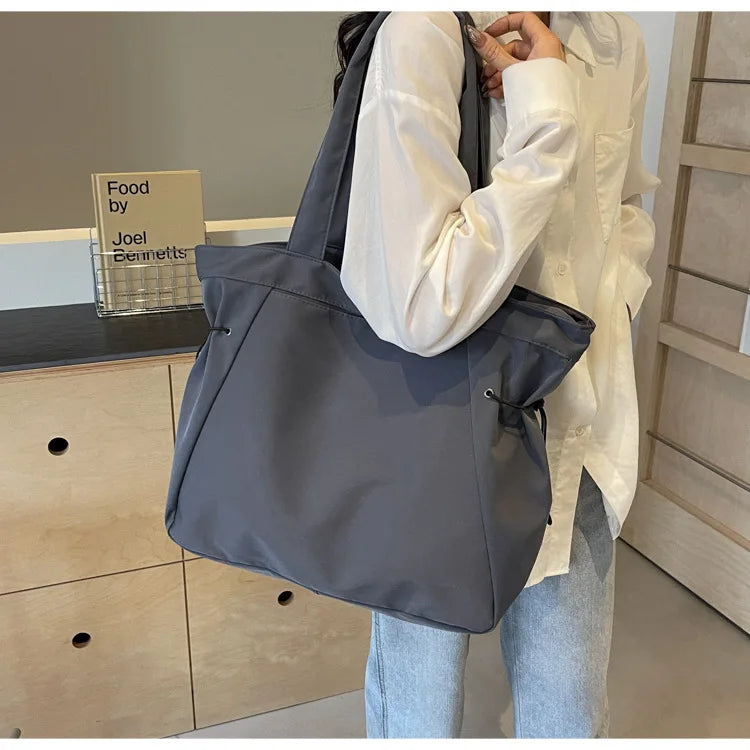 Casual Large Capacity Tote Bag for Women - Simple Aesthetic Drawstring Shoulder Bag - JStorehub 