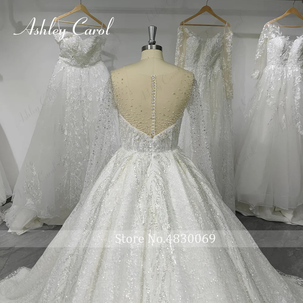 Luxury Long Sleeve Princess Wedding Dress - Sparkling Beaded Bridal Gown - JStorehub 