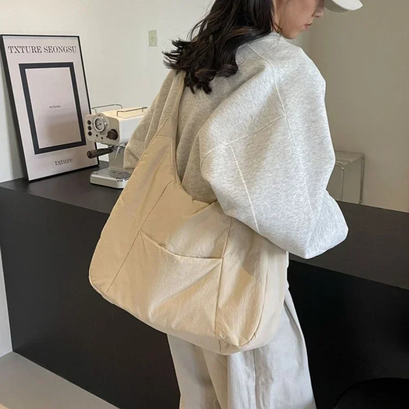 Trendy Women's Soft Cloth Shoulder Bag - Solid Color Y2K Casual Big Crossbody Bag 2026 - JStorehub 