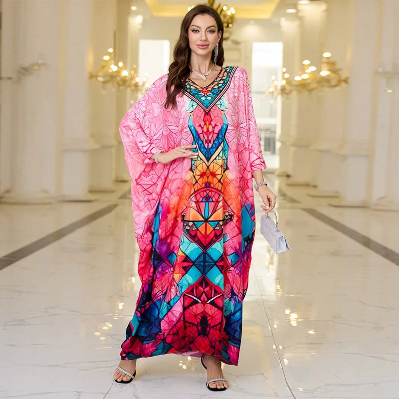 Women Embroidered Long Caftans Plus Size Kaftan Dresses Beach Bathing Suit Cover up moomoo Dress Moroccan Robe