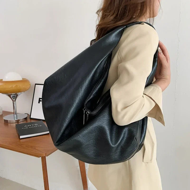 Big Black Shoulder Bag for Women - Large Hobo Soft Leather Crossbody Tote Bag - JStorehub 