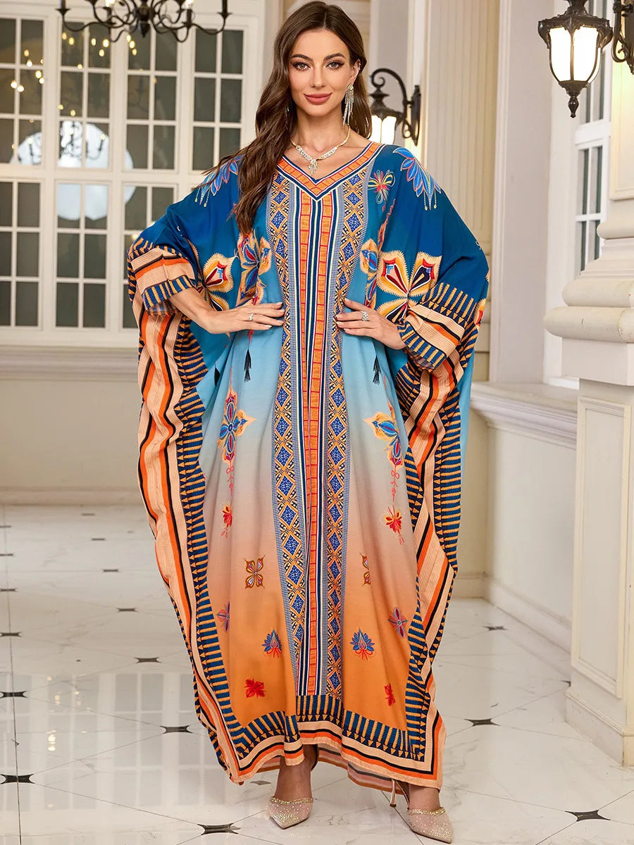 Women Embroidered Long Caftans Plus Size Kaftan Dresses Beach Bathing Suit Cover up moomoo Dress Moroccan Robe