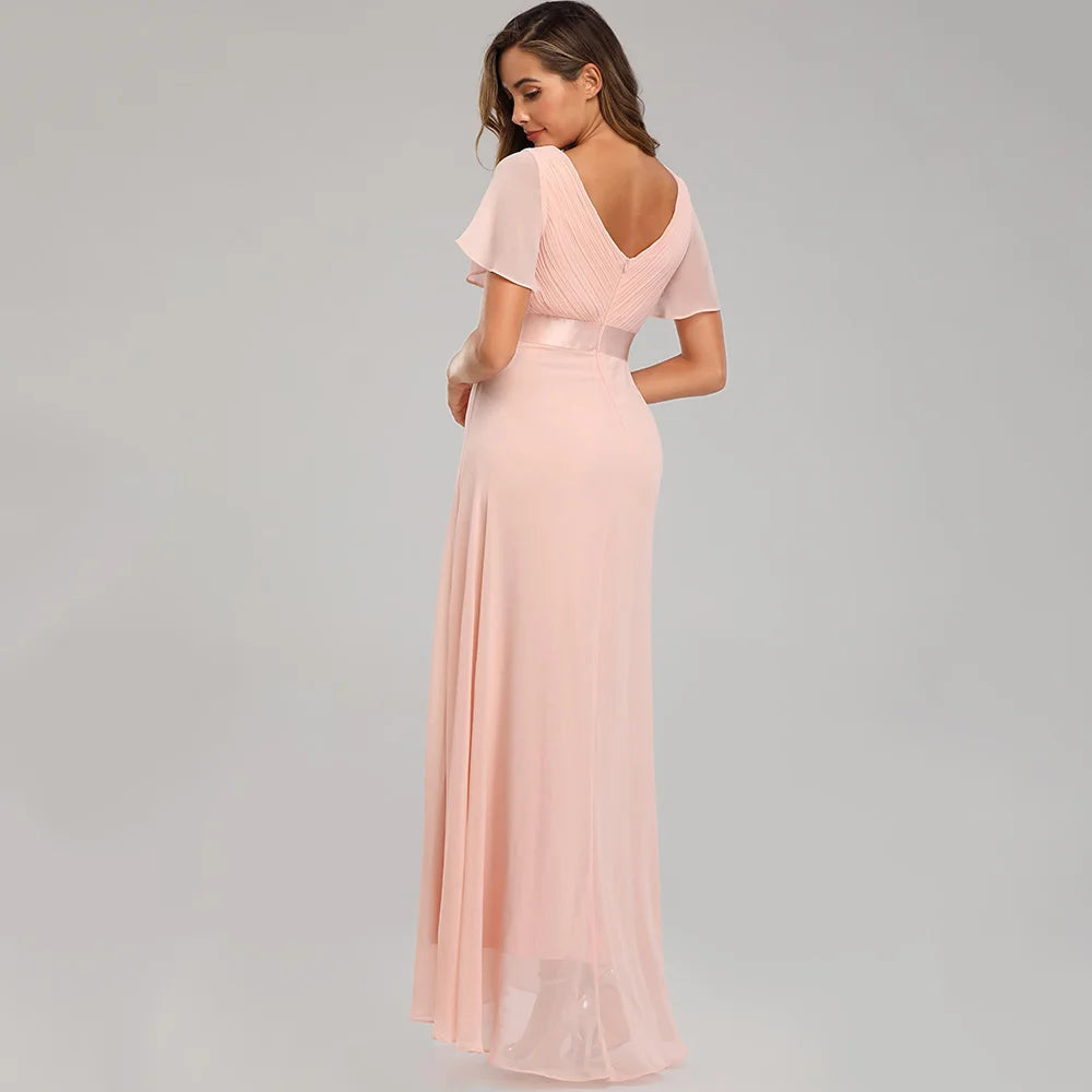 Sexy Pink Chiffon Tulle Maxi Summer Dress - Casual Vintage Long Party Gown - JStorehub 