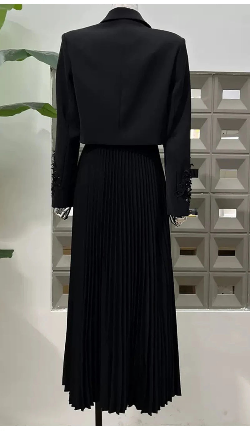 Chic Autumn 2025: Flower Beaded Jacket & Dress Women's Suit Set