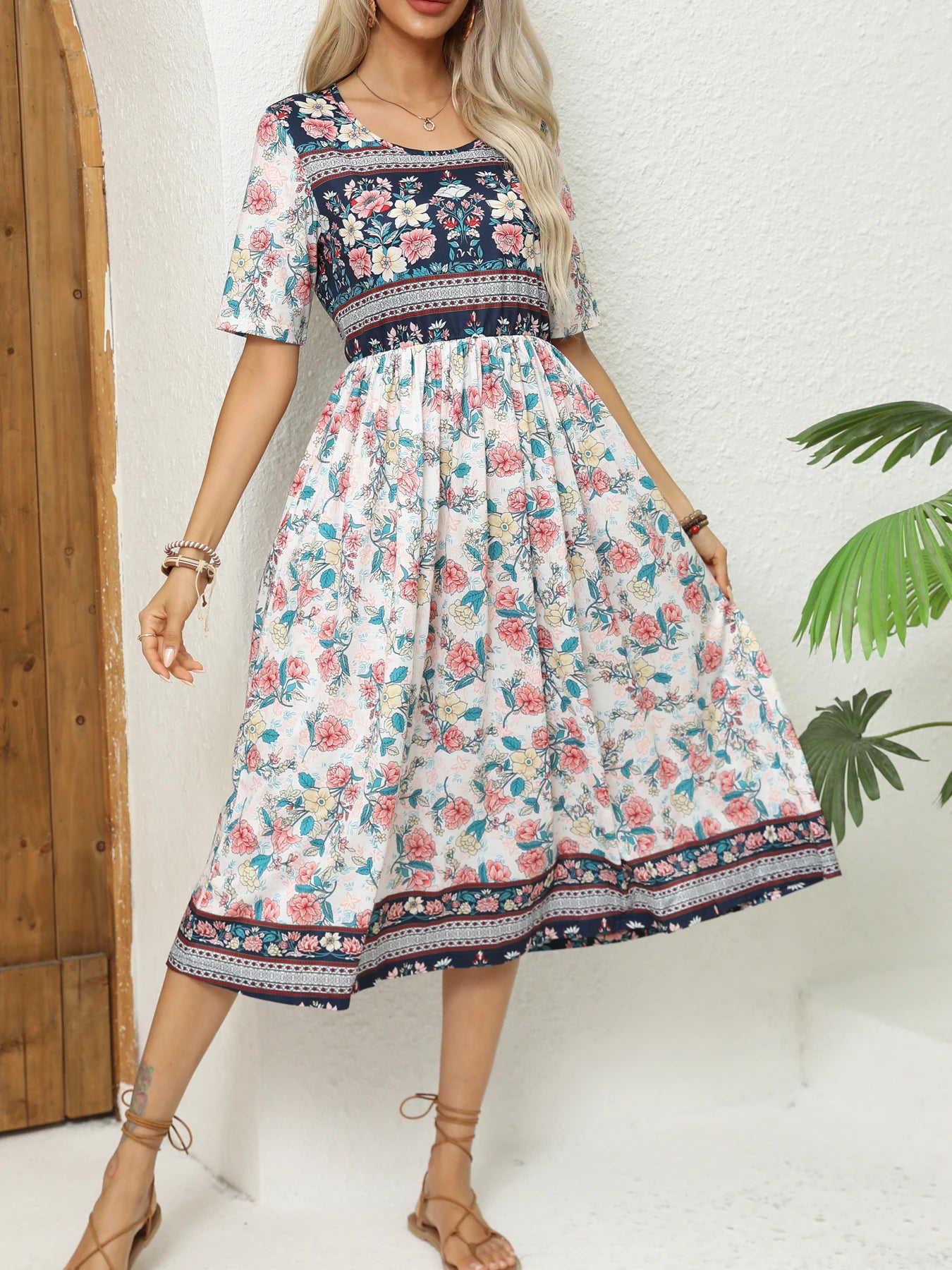 Women Dresses: Elegant Bohemian Print Dress - Salman Store