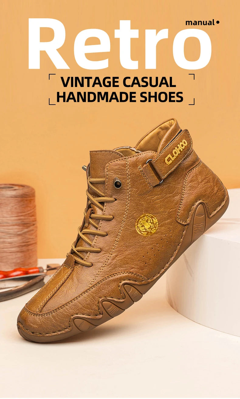 CLOHOO Hand-Sewn Soft-Soled Octopus Boot Men's Short Boots High-Top Leather Boots for Men