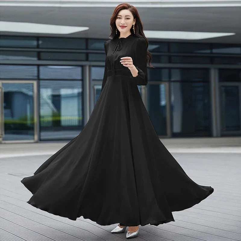 2026 Bohemian Beach Long Chiffon Dress - Elegant Long Sleeve 4XL