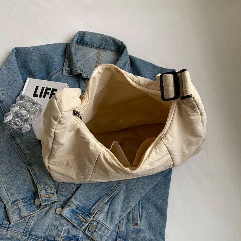 Trendy Women's Soft Cloth Shoulder Bag - Solid Color Y2K Casual Big Crossbody Bag 2026 - JStorehub 