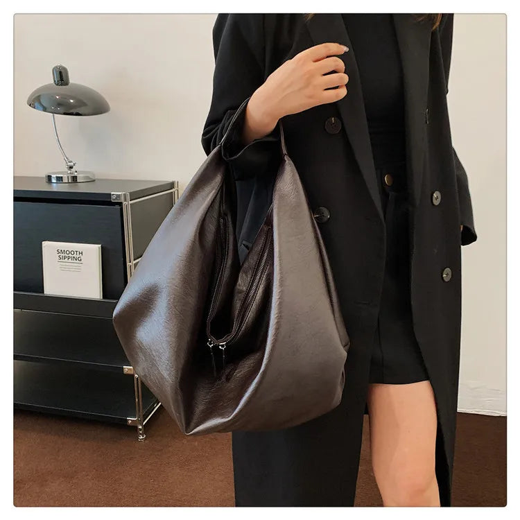Big Black Shoulder Bag for Women - Large Hobo Soft Leather Crossbody Tote Bag - JStorehub 