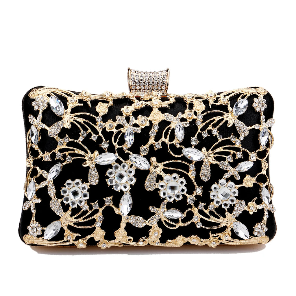 New Arrival Women Day Clutch Hollow Out Style Diamonds Party Evening Bags Pink Mixed Color Wedding Bridal Handbags With Chain