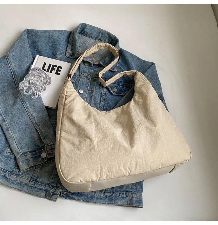 Trendy Women's Soft Cloth Shoulder Bag - Solid Color Y2K Casual Big Crossbody Bag 2026