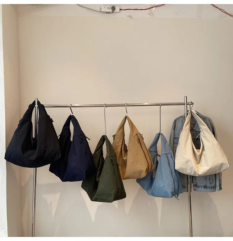 Chic Solid Color Nylon Tote Bag with Multiple Pockets - Large Capacity Shoulder Bag - JStorehub 