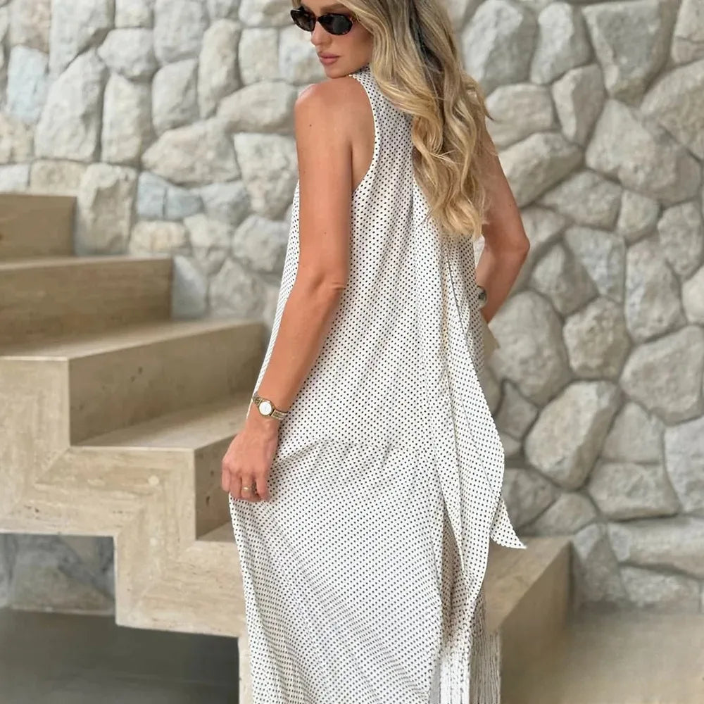 Women Dresses: KONDALA Halter Dot Beach Dress - Salman Store