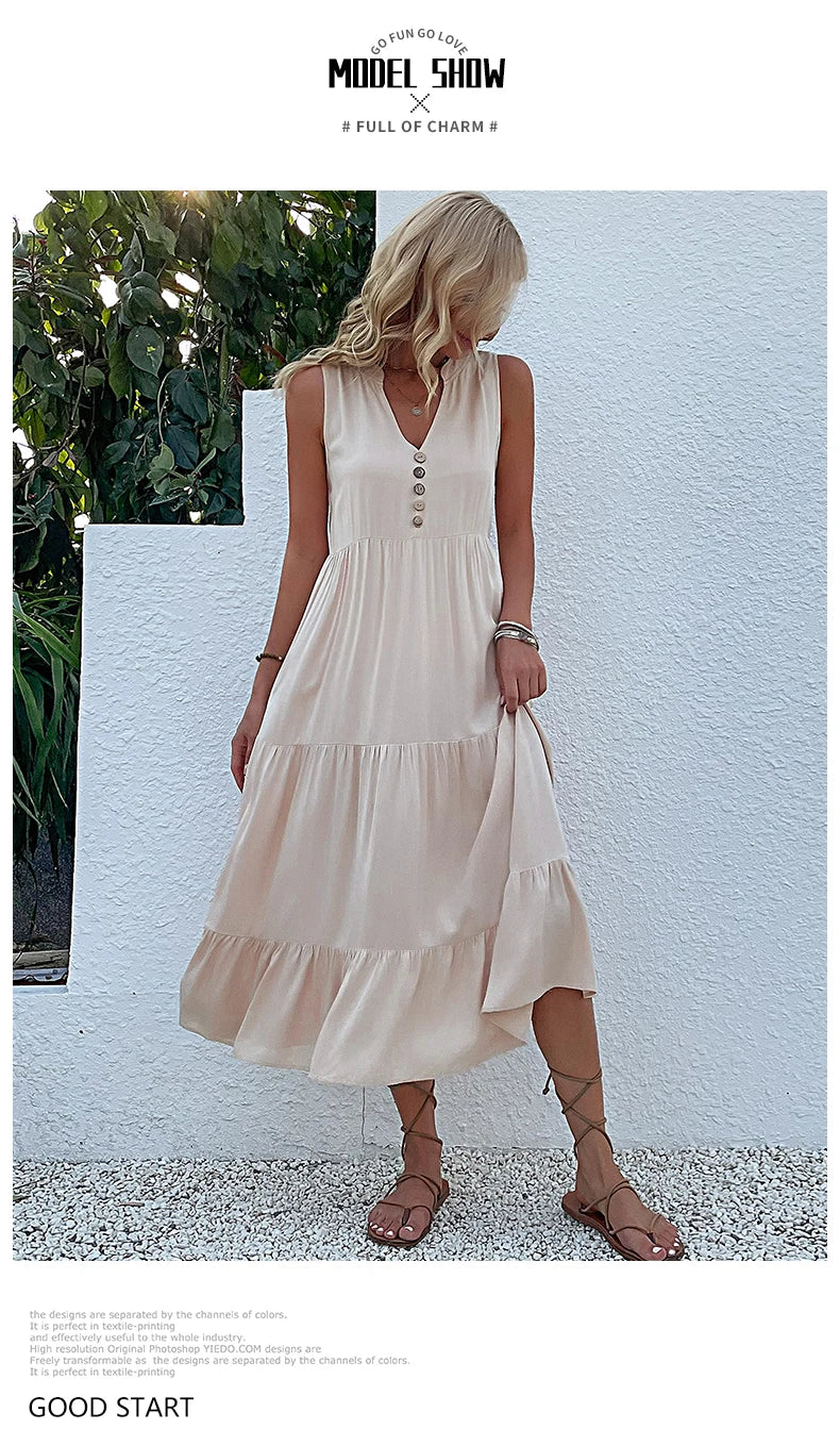 Women Dresses: Casual Summer Midi Dress - Salman Store