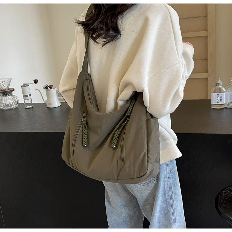 Trendy Women's Soft Cloth Shoulder Bag - Solid Color Y2K Casual Big Crossbody Bag 2026
