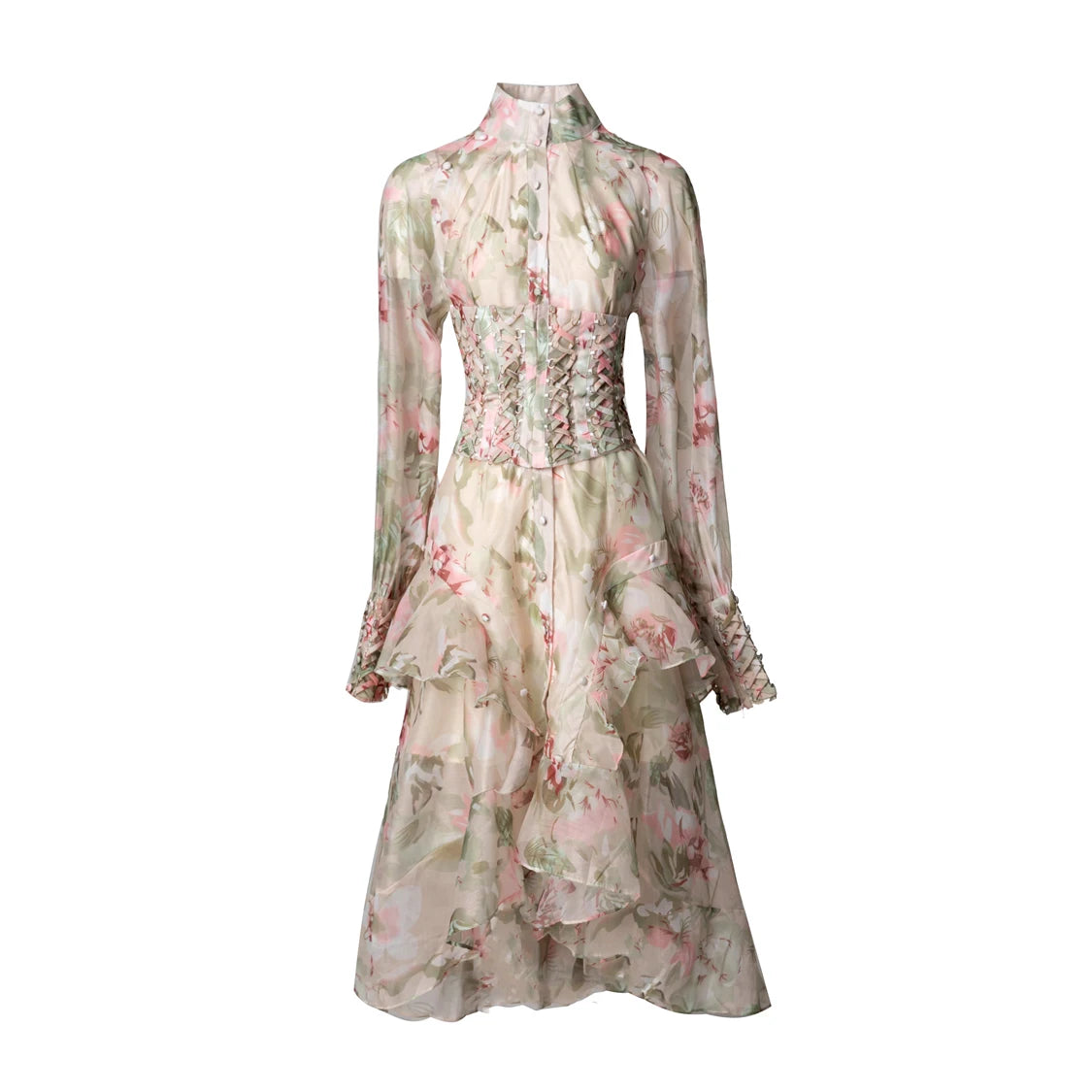 Women Dresses: Stand Collar Floral Casual Vestidos | Salman Store