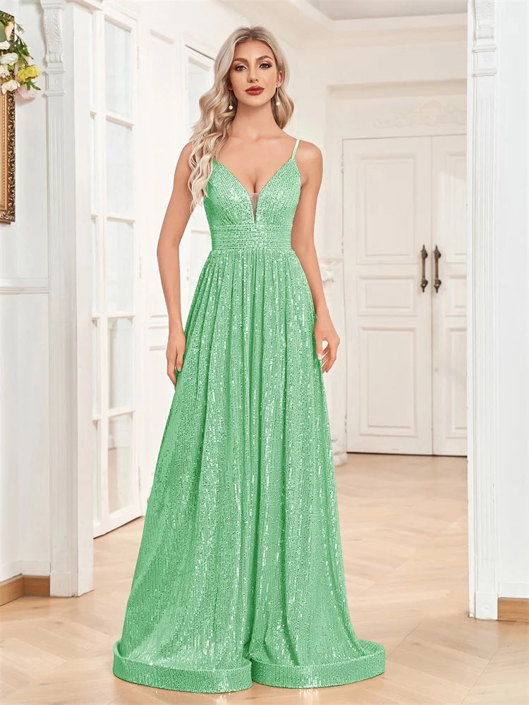 Elegant Backless Sequin Evening Dress - Long Mermaid Formal Gown 2025 - JStorehub 