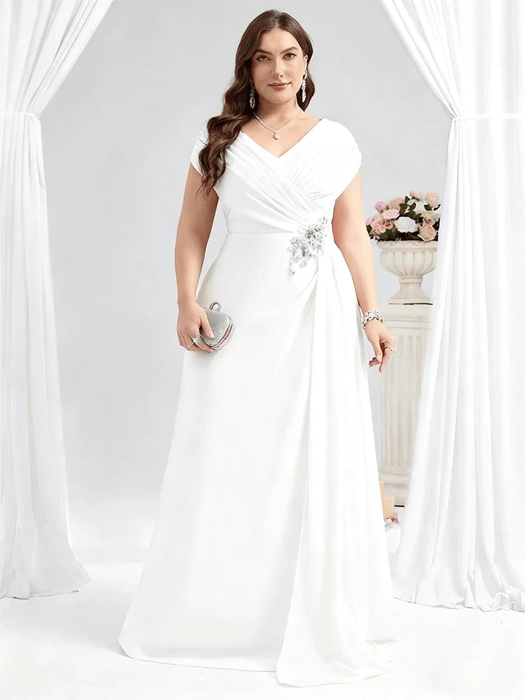 Plus Size Wine Red Chiffon Evening Dress - Luxury 4XL 5XL Mother of Bride Gown - JStorehub 