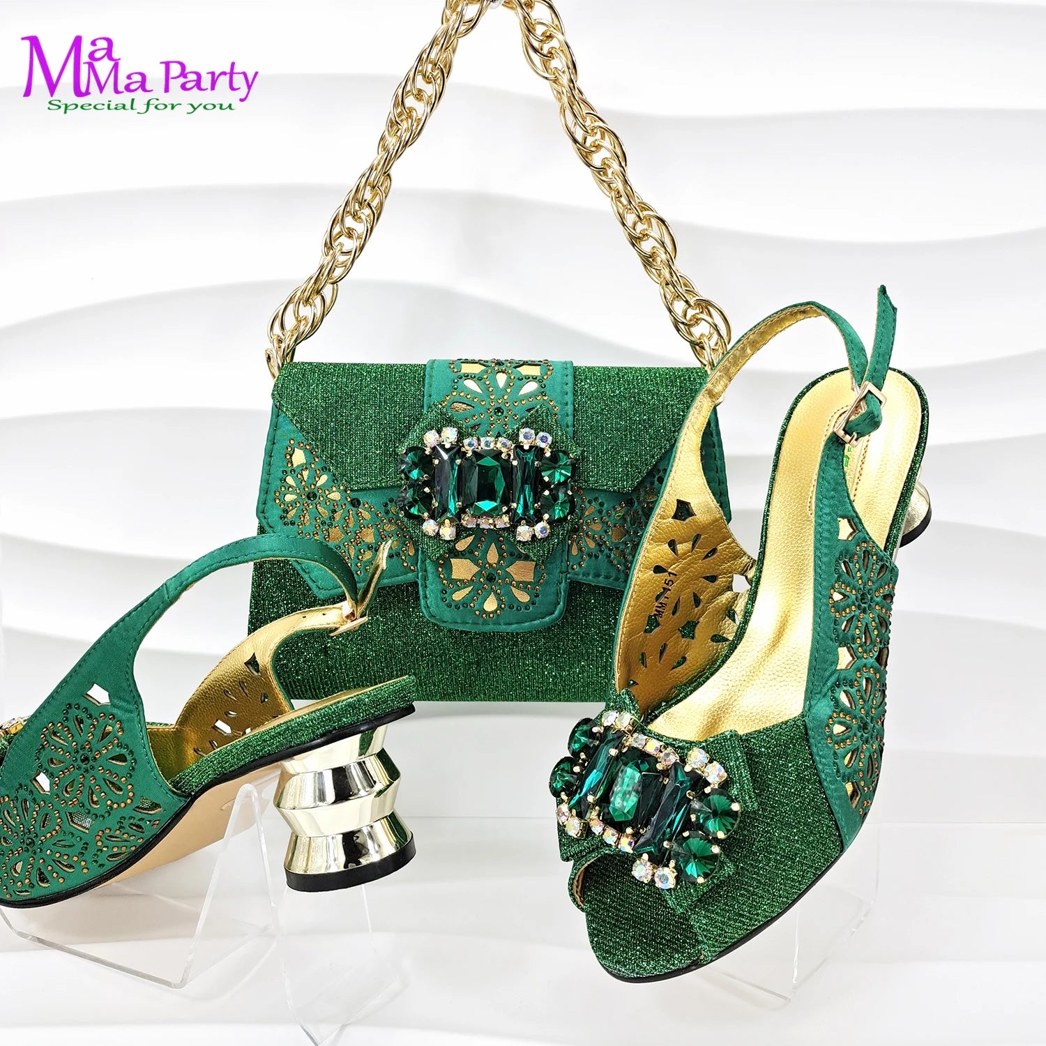 Wine Color Italian Design Shoes & Bag Set - Mid Heels with Crystal for Wedding - JStorehub 