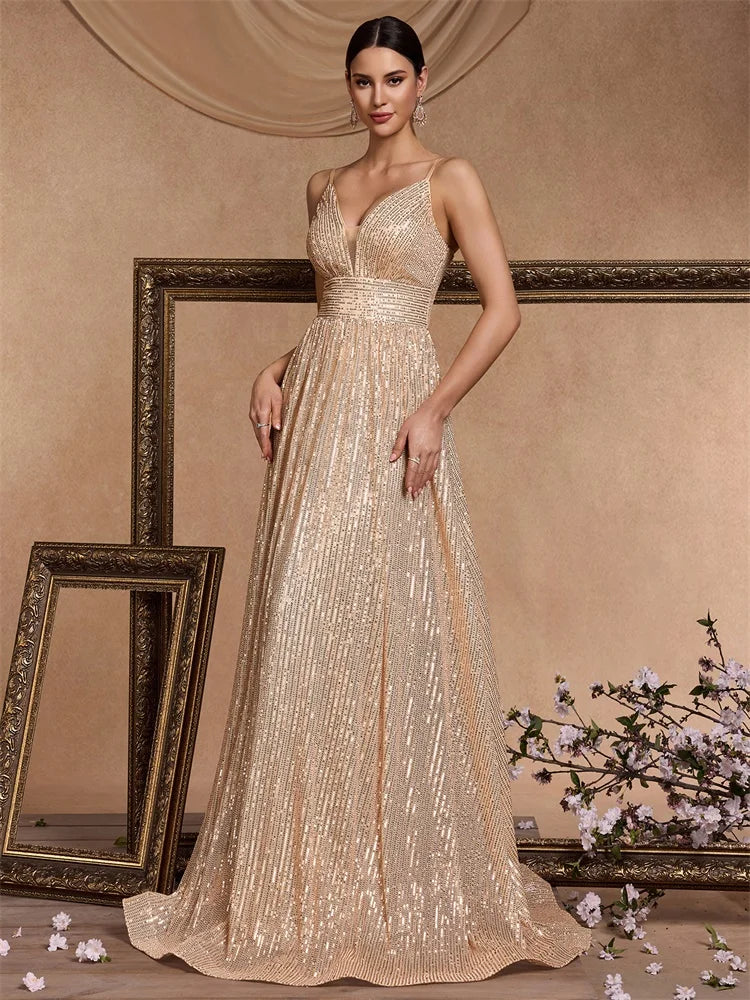 Elegant Backless Sequin Evening Dress - Long Mermaid Formal Gown 2025 - JStorehub 