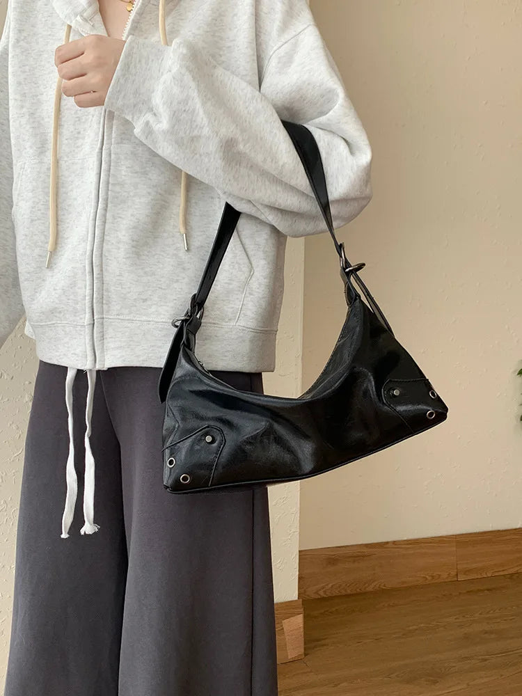PU Leather Retro Underarm Bag for Women - Y2K Vintage Small Crossbody Handbag - JStorehub 