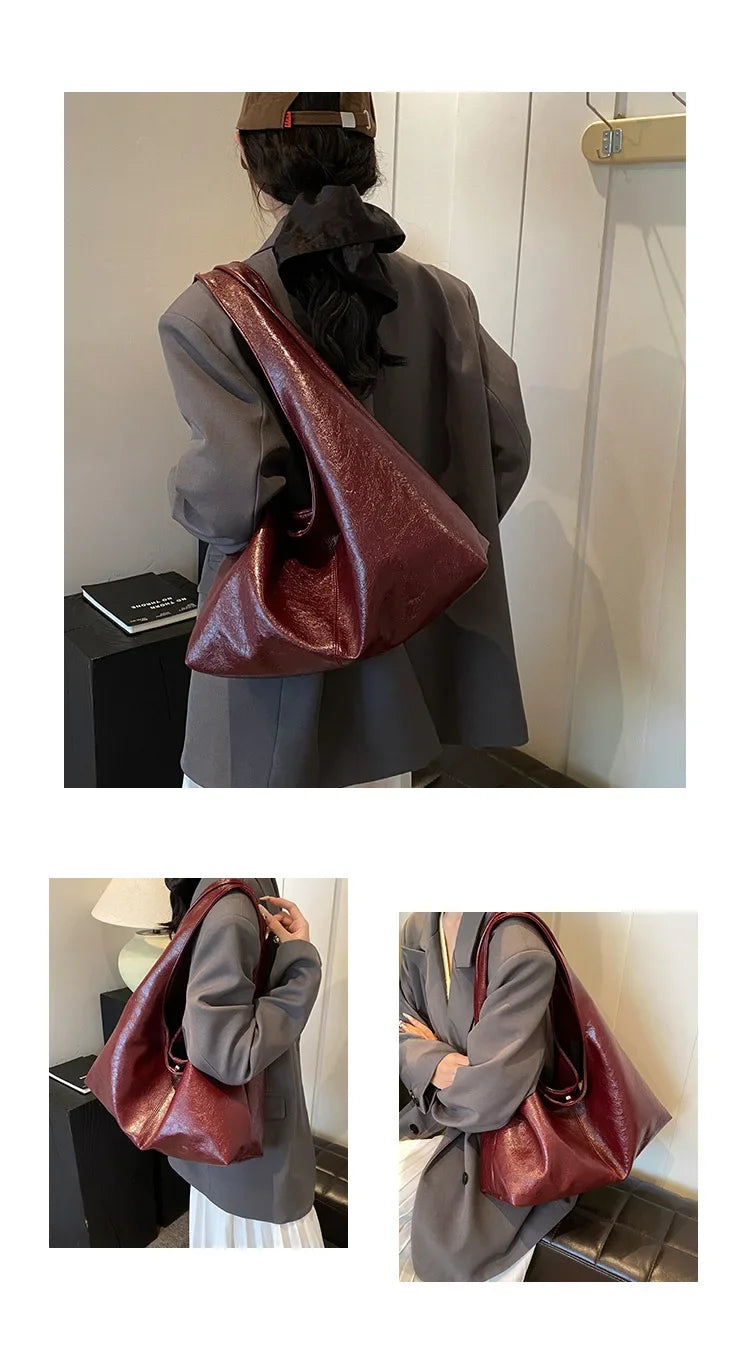 Large Capacity PU Leather Hobo Underarm Bag - 2026 Y2K Trend Shoulder Tote for Women - JStorehub 
