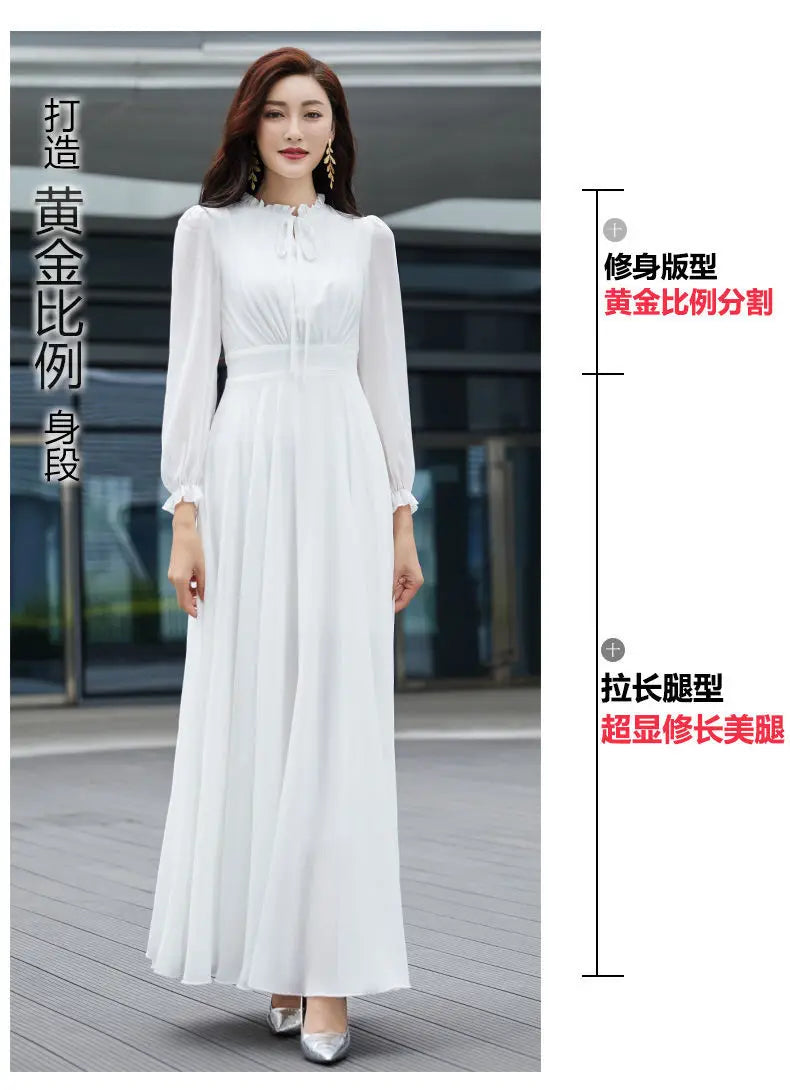 2026 Bohemian Beach Long Chiffon Dress - Elegant Long Sleeve 4XL - JStorehub 