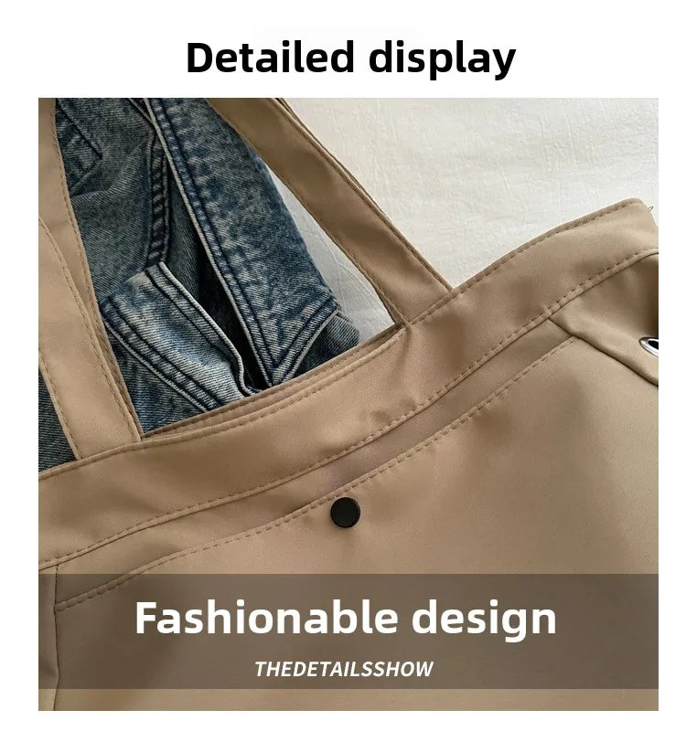 Casual Large Capacity Tote Bag for Women - Simple Aesthetic Drawstring Shoulder Bag