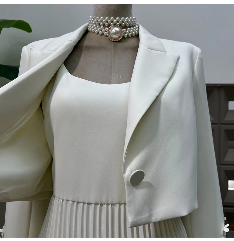 Chic Autumn 2025: Flower Beaded Jacket & Dress Women's Suit Set