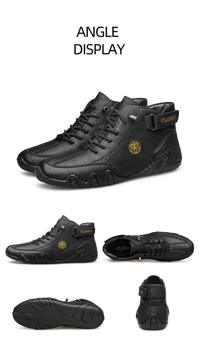 CLOHOO Hand-Sewn Soft-Soled Octopus Boot Men's Short Boots High-Top Leather Boots for Men