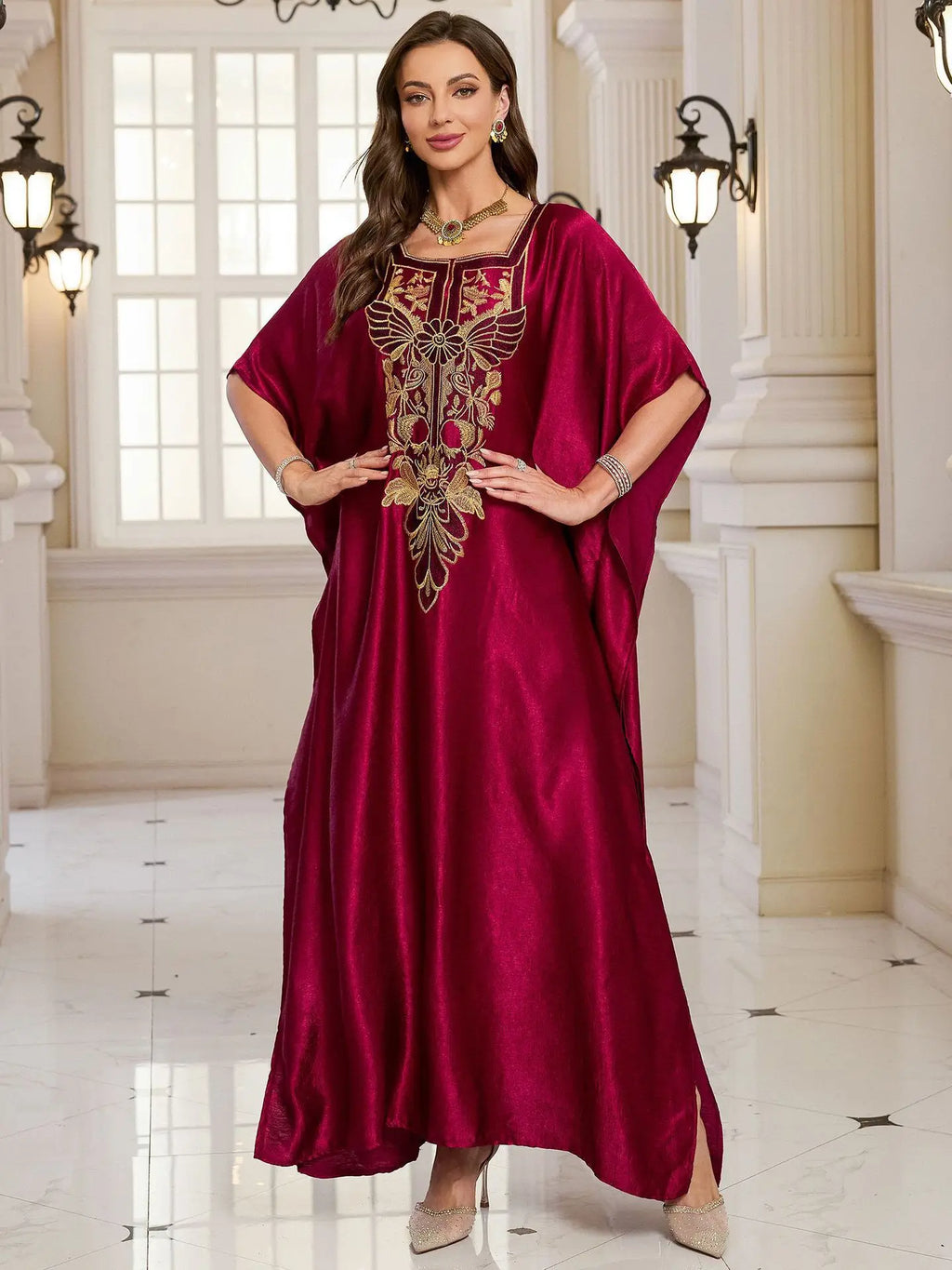 Women Embroidered Long Caftans Plus Size Kaftan Dresses Beach Bathing Suit Cover up moomoo Dress Moroccan Robe