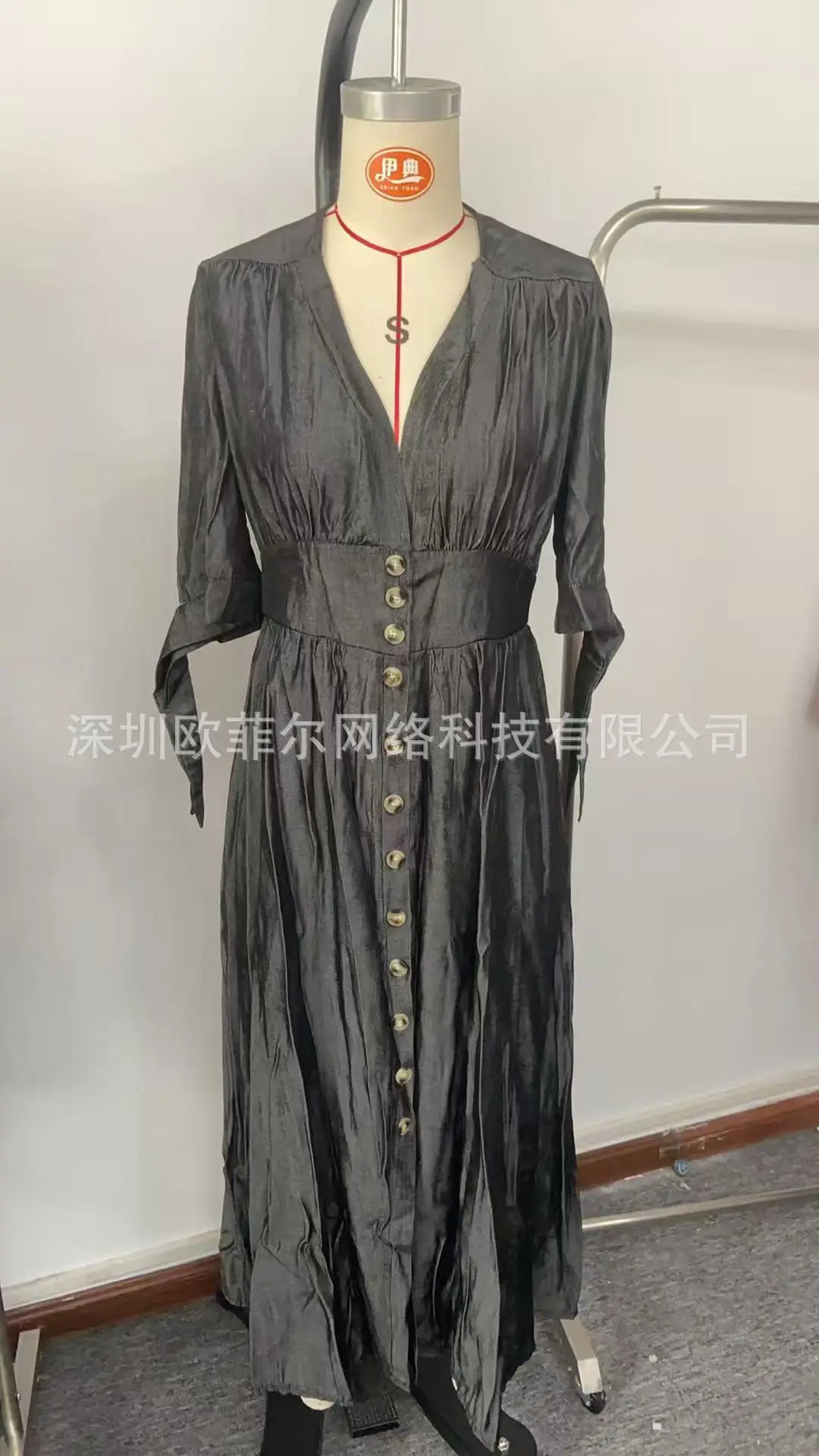 Women Dresses: V Neck Denim Dress - Elegant Style | Salman Store