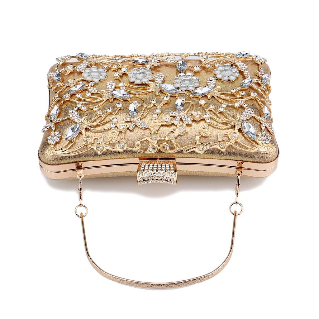 New Arrival Women Day Clutch Hollow Out Style Diamonds Party Evening Bags Pink Mixed Color Wedding Bridal Handbags With Chain