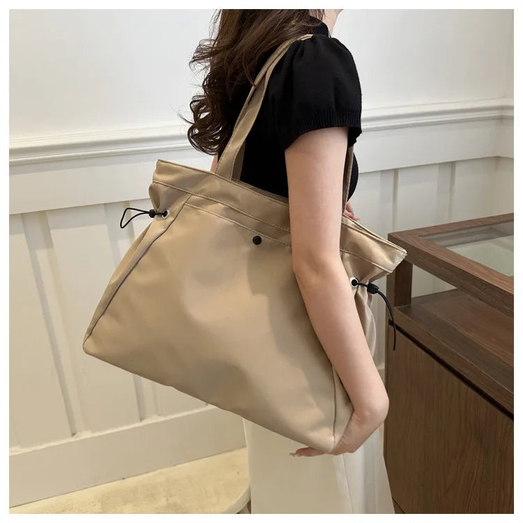 Casual Large Capacity Tote Bag for Women - Simple Aesthetic Drawstring Shoulder Bag
