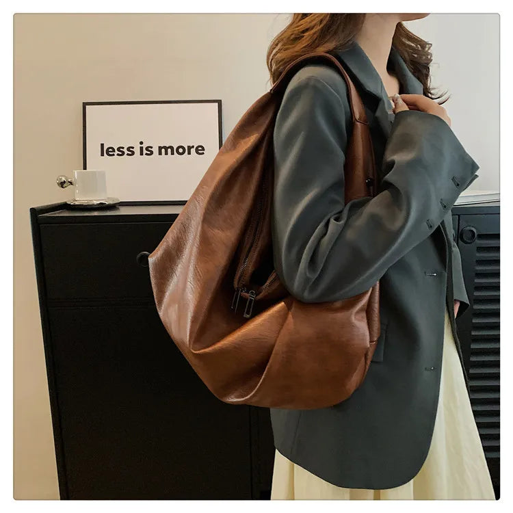 Big Black Shoulder Bag for Women - Large Hobo Soft Leather Crossbody Tote Bag - JStorehub 